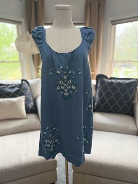 Free People Blue Floral Embroidered Mini Dress